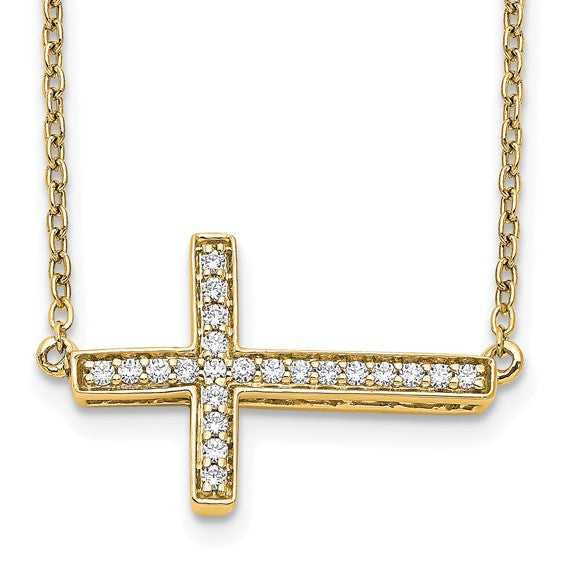 14kt Yellow Gold Diamond Sideways Cross 18in Necklace