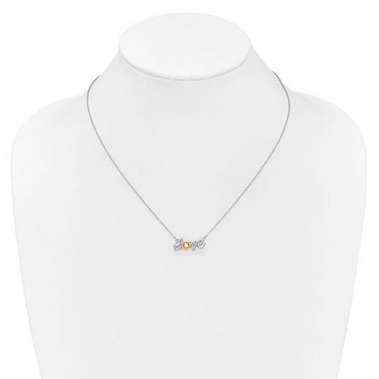 14kt Two-tone LOVE Moving Diamond 18 inch Necklace