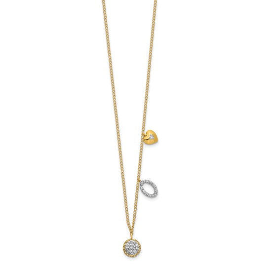 14kt Yellow Gold Diamond Two Circle and Heart 18 inch Necklace