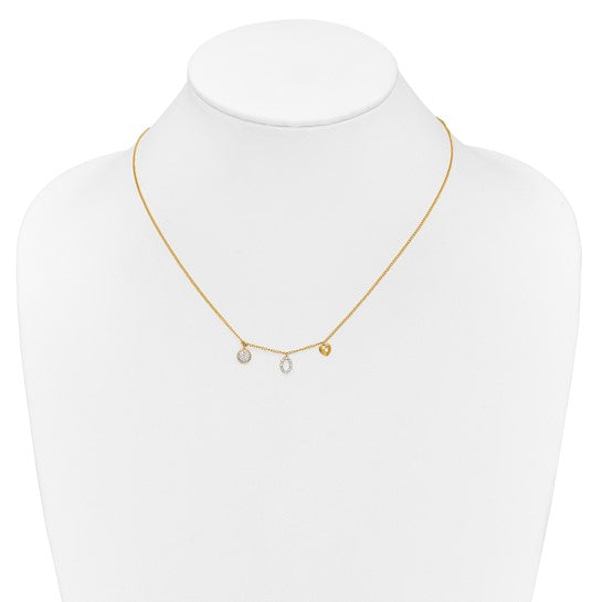14kt Yellow Gold Diamond Two Circle and Heart 18 inch Necklace