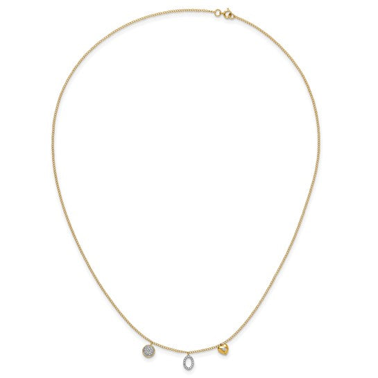 14kt Yellow Gold Diamond Two Circle and Heart 18 inch Necklace