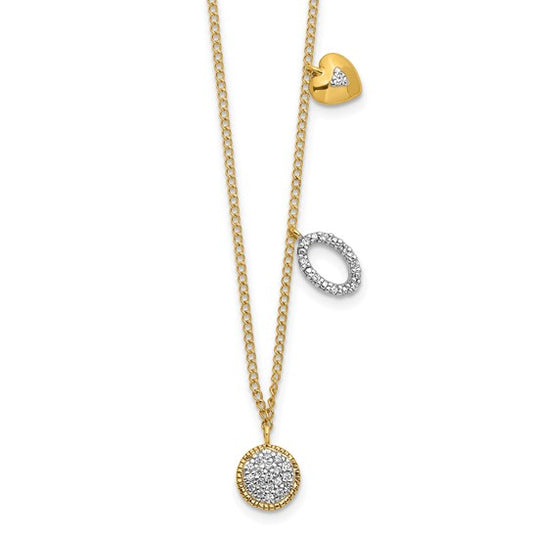 14kt Yellow Gold Diamond Two Circle and Heart 18 inch Necklace