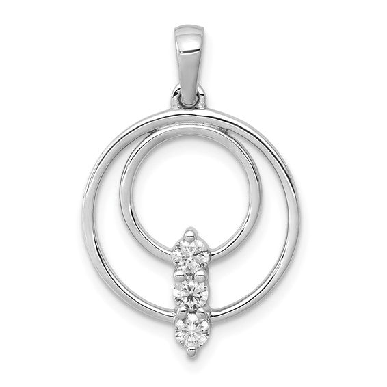 14kt White Gold 2.7mm Diamond Three Stone Circle Pendant