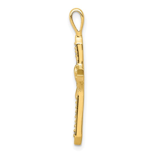 14kt Yellow Gold AA 1/10ct. Diamond Heart Cross Pendant
