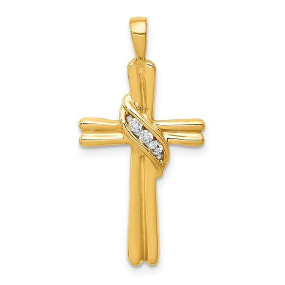 14kt Yellow Gold AA Diamond Cross Pendant