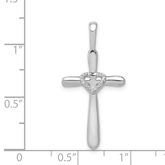 14kt White Gold 1/10ct. Diamond Cross w/Heart Pendant