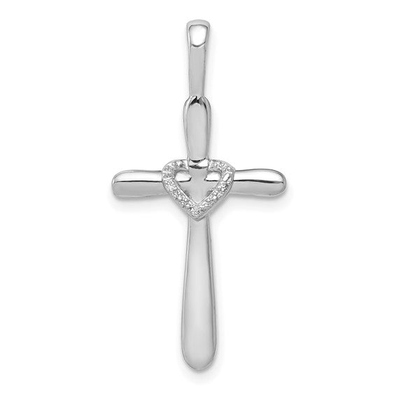 14kt White Gold 1/10ct. Diamond Cross w/Heart Pendant
