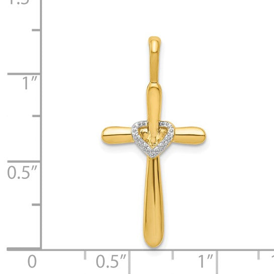 14kt Yellow Gold Diamond Cross w/Heart Pendant