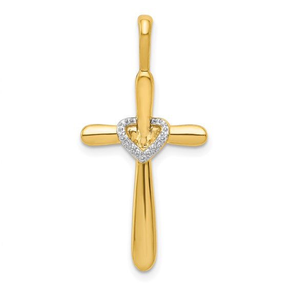 14kt Yellow Gold Diamond Cross w/Heart Pendant