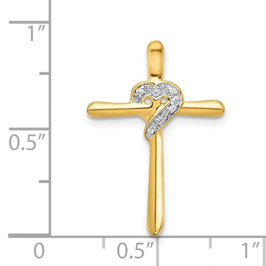 14kt Yellow Gold .02ct. Diamond Heart Cross Chain Slide