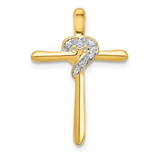 14kt Yellow Gold .02ct. Diamond Heart Cross Chain Slide