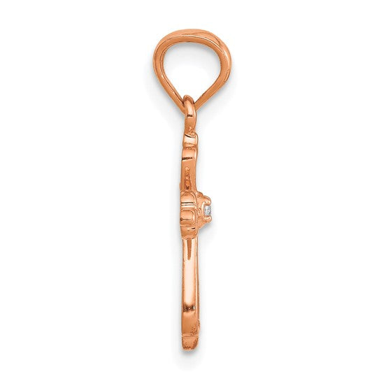 14KT Rose Gold Diamond Accented Cross Pendant