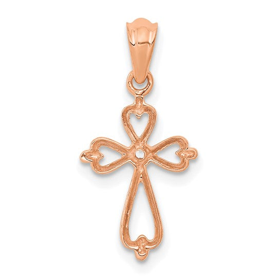14KT Rose Gold Diamond Accented Cross Pendant