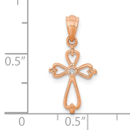 14KT Rose Gold Diamond Accented Cross Pendant