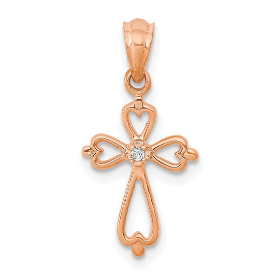 14KT Rose Gold Diamond Accented Cross Pendant