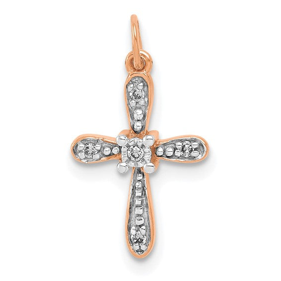 14kt Rose Gold .03ct. Diamond Cross Charm