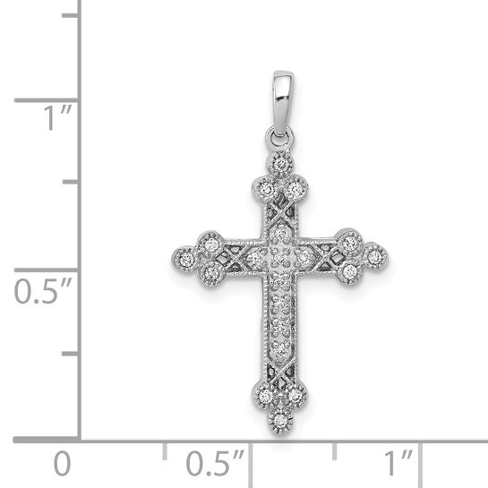 14kt White Gold 1/10ct. Diamond Filigree Budded Cross Pendant