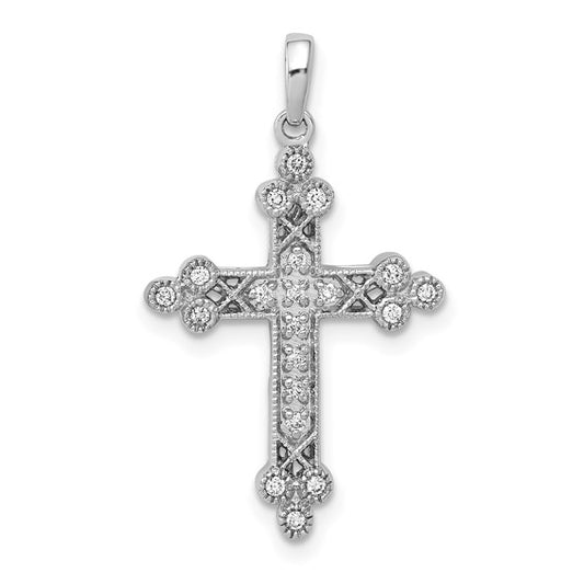 14kt White Gold 1/10ct. Diamond Filigree Budded Cross Pendant