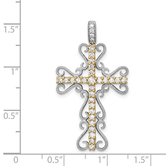14kt Two-tone 5/8ct. Diamond Filigree Cross Pendant