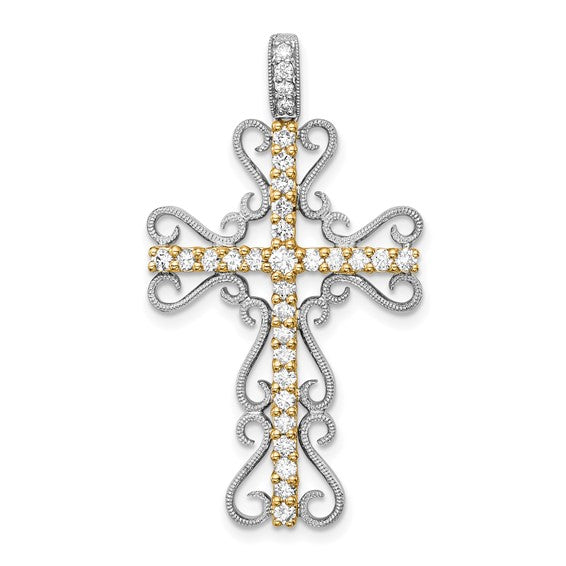 14kt Two-tone 5/8ct. Diamond Filigree Cross Pendant