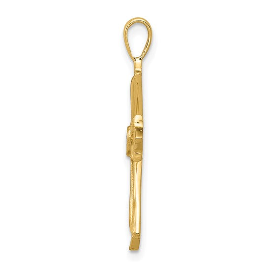 14kt Yellow Gold AA Diamond Cross w/ Heart Center Pendant