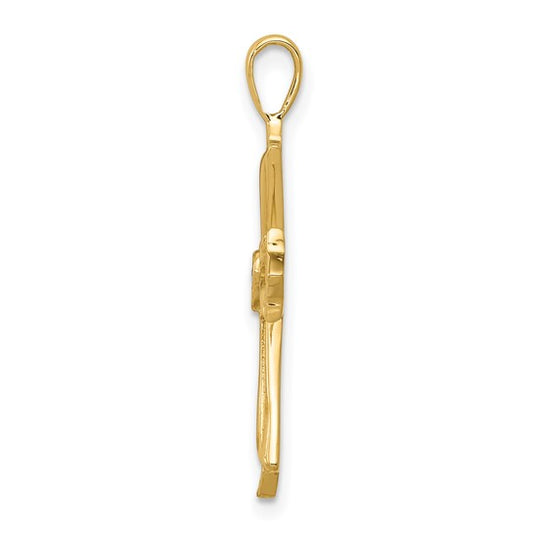 14kt Yellow Gold AA Diamond Cross w/ Heart Center Pendant