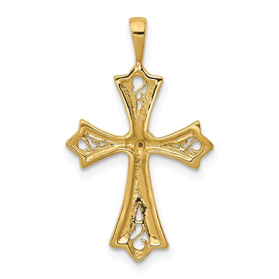 14kt Yellow Gold AA Diamond Cross w/ Heart Center Pendant
