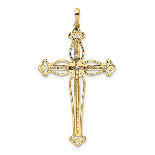 14kt Yellow Gold 1/4ct. Diamond Fancy Budded Cross Pendant
