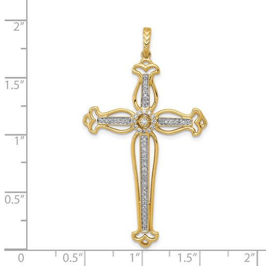 14kt Yellow Gold 1/4ct. Diamond Fancy Budded Cross Pendant
