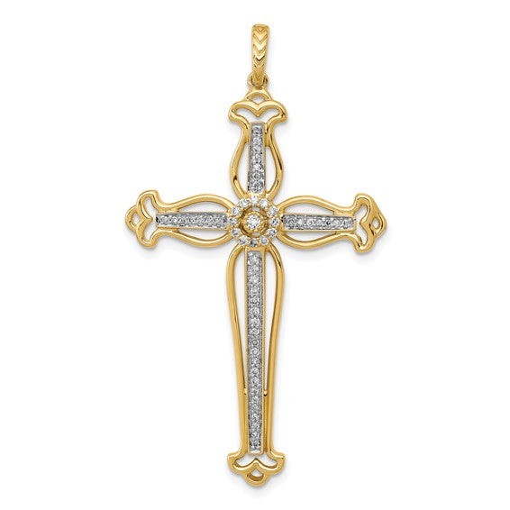 14kt Yellow Gold 1/4ct. Diamond Fancy Budded Cross Pendant
