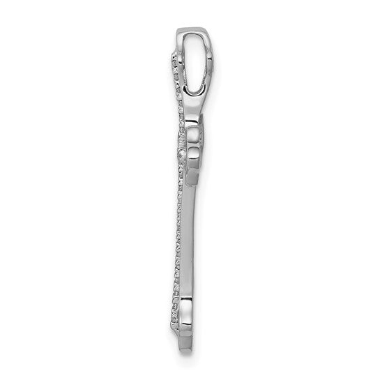 14kt White Gold Polished 1/10ct. Diamond Budded Cross Chain Slide