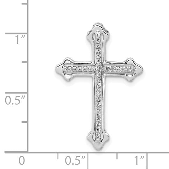 14kt White Gold Polished 1/10ct. Diamond Budded Cross Chain Slide