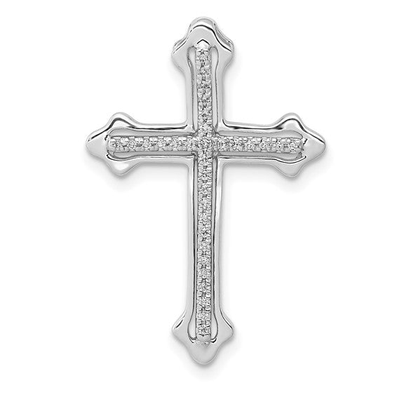 14kt White Gold Polished 1/10ct. Diamond Budded Cross Chain Slide