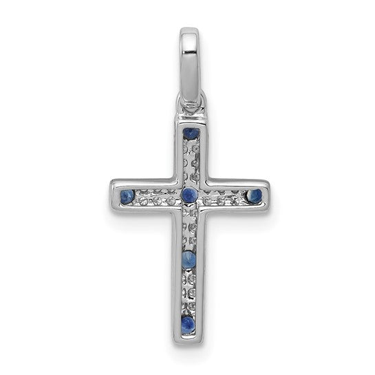 14kt White Gold 1/15ct. Diamond and Sapphire Cross Pendant