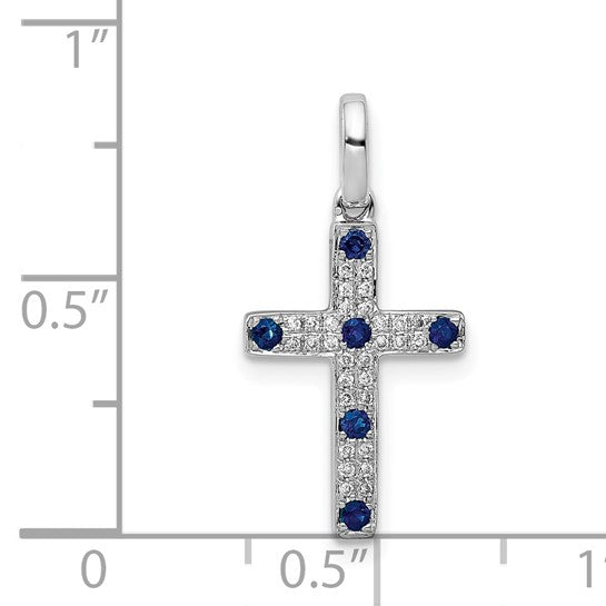 14kt White Gold 1/15ct. Diamond and Sapphire Cross Pendant