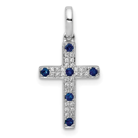 14kt White Gold 1/15ct. Diamond and Sapphire Cross Pendant