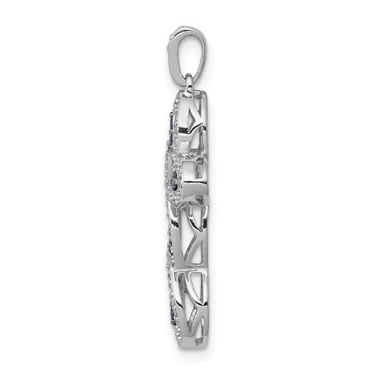 14kt White Gold White and Blue Diamond Cross Pendant