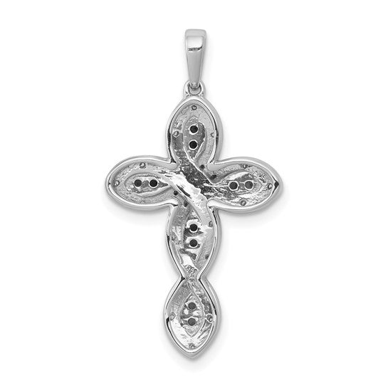 14kt White Gold White and Blue Diamond Cross Pendant