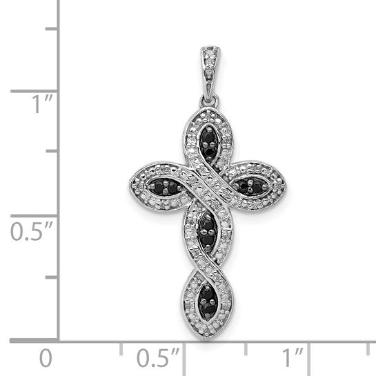 14kt White Gold White and Black Diamond Cross Pendant