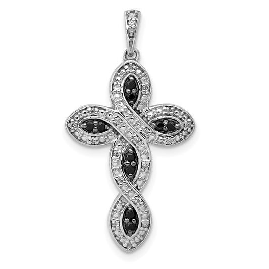 14kt White Gold White and Black Diamond Cross Pendant
