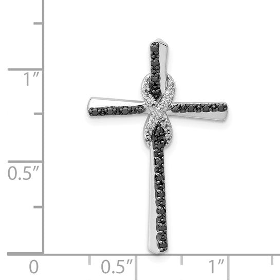 14kt White Gold Black and White Diamond Infinity Cross Chain Slide