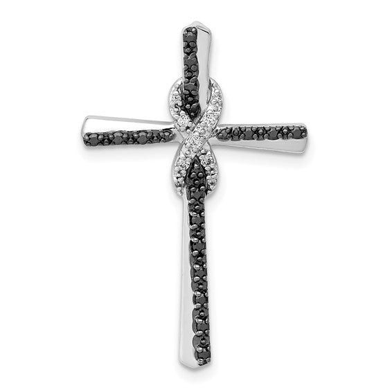 14kt White Gold Black and White Diamond Infinity Cross Chain Slide