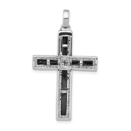 14kt White Gold 1/3ct. Diamond and Onyx Cross Pendant