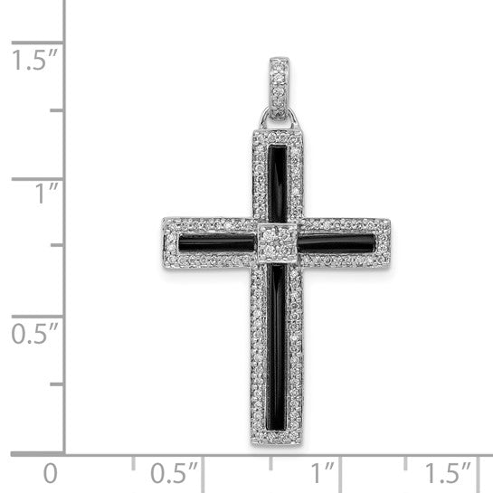 14kt White Gold 1/3ct. Diamond and Onyx Cross Pendant