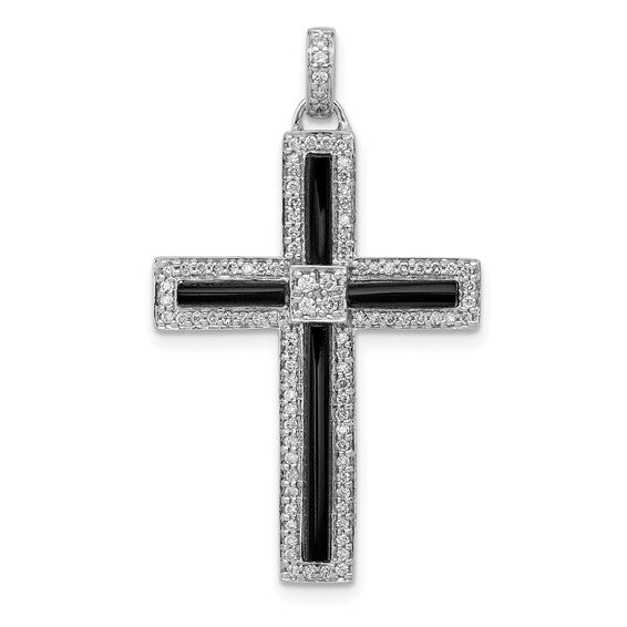 14kt White Gold 1/3ct. Diamond and Onyx Cross Pendant