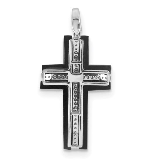 14kt White Gold 1/4ct. Diamond and Onyx Cross Pendant