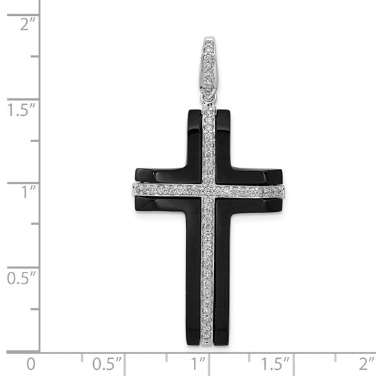 14kt White Gold 1/4ct. Diamond and Onyx Cross Pendant