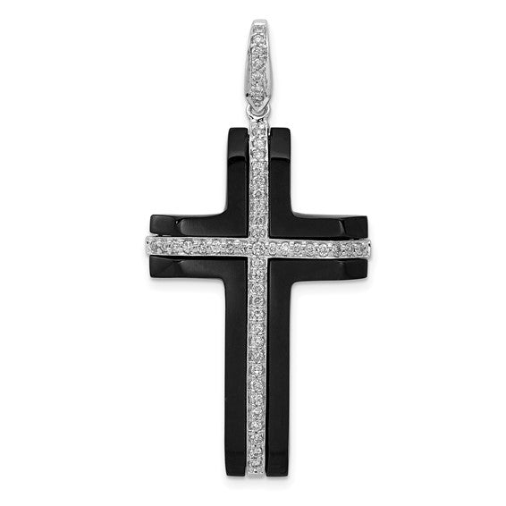 14kt White Gold 1/4ct. Diamond and Onyx Cross Pendant