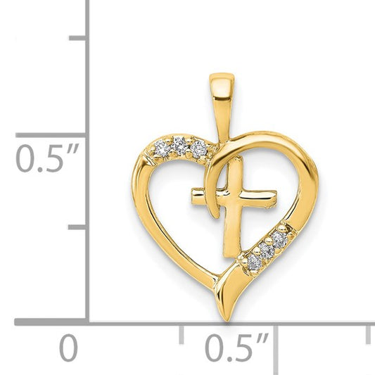14kt Yellow Gold AA Diamond Heart Cross Pendant