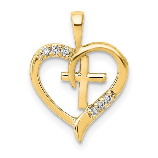 14kt Yellow Gold AA Diamond Heart Cross Pendant